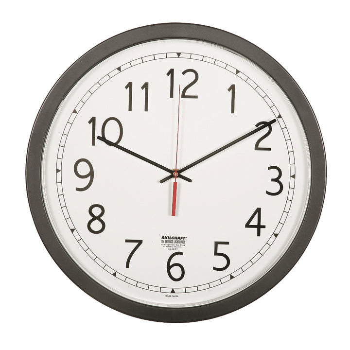 Image of Quartz Wall Clock, Black Plastic Frame, 16.5" Diameter