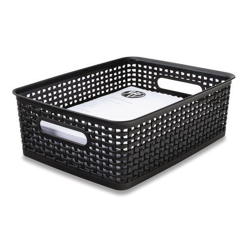 Image of Advantus Plastic Weave Bin, Medium, 14" X 10.5" X 4.63", Black