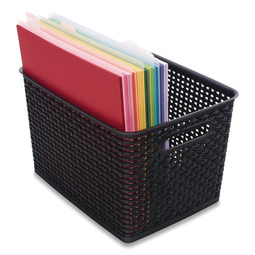 Image of Advantus Plastic Weave Bin, Large, 13.5" X 10.5" X 8.75", Black