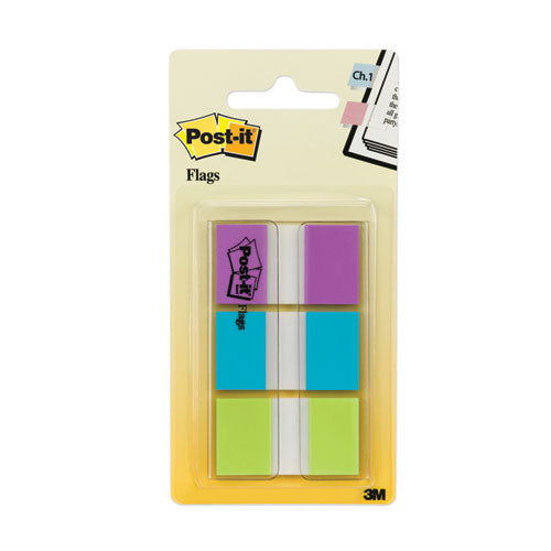 Image of Post-it® Flags 0.94" Wide Flags With Dispenser, Bright Blue, Bright Green, Purple, 60 Flags
