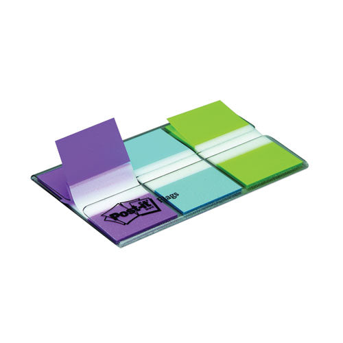 Image of Post-it® Flags 0.94" Wide Flags With Dispenser, Bright Blue, Bright Green, Purple, 60 Flags