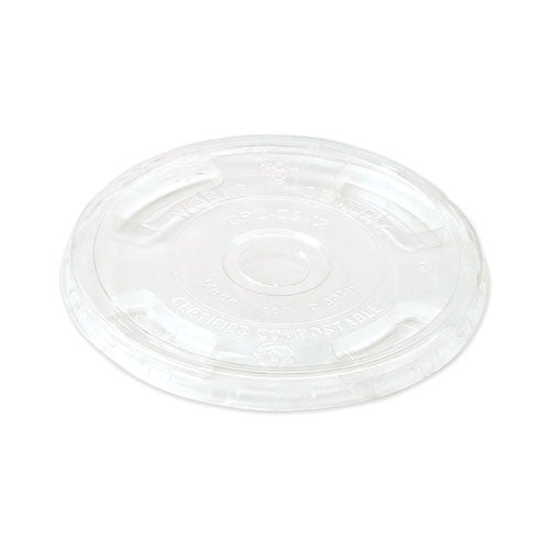 Image of World Centric® PLA Clear Cold Cup Lids, Flat Lid, Fits 9 oz to 24 oz Cold Cups, Plastic, Clear, 1,000/Carton