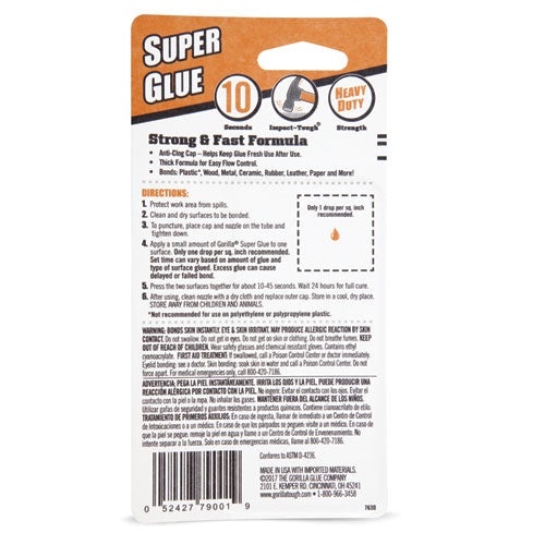 Image of Gorilla® Super Glue, 0.53 Oz, Dries Clear, 4/carton