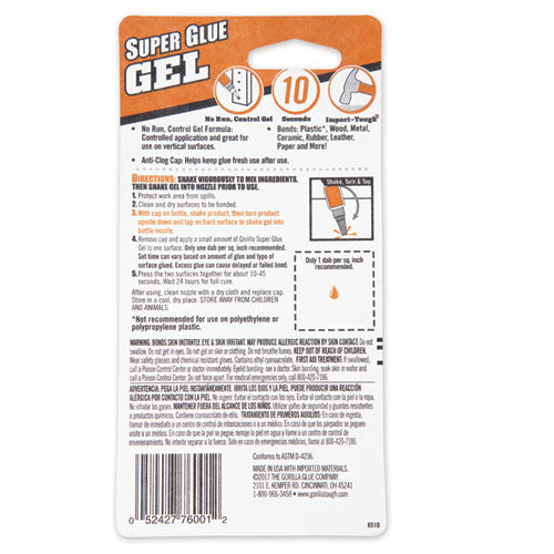 Image of Gorilla® Super Glue Gel, 0.53 Oz, Dries Clear