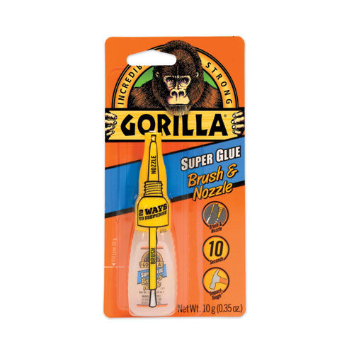 Image of Gorilla® Super Glue With Brush And Nozzle Applicators, 0.35 Oz, Dries Clear