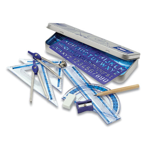 Image of Staedtler® XCELLENCE MATHEMATICAL INSTRUMENT SET, PLASTIC, CLEAR/BLUE
