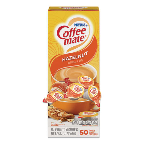 Image of Coffee mate® Liquid Coffee Creamer, Hazelnut, 0.38 oz Mini Cups, 50/Box, 4 Boxes/Carton