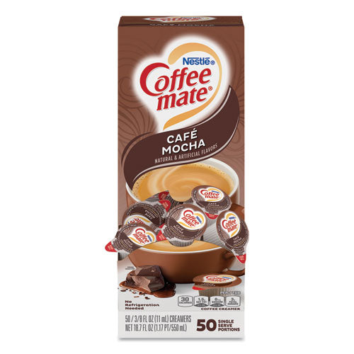 Image of Coffee mate® Liquid Coffee Creamer, Cafe Mocha, 0.38 oz Mini Cups, 50/Box, 4 Boxes/Carton