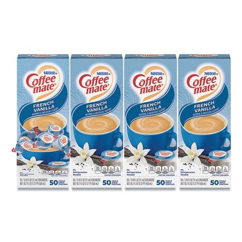 Image of Coffee mate® Liquid Coffee Creamer, French Vanilla, 0.38 oz Mini Cups, 50/Box, 4 Boxes/Carton