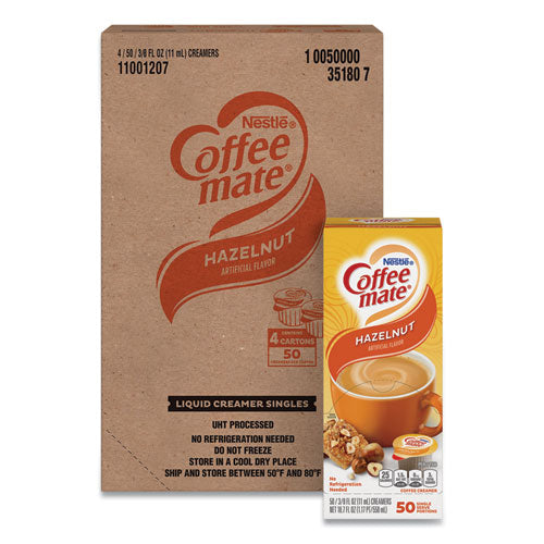 Image of Coffee mate® Liquid Coffee Creamer, Hazelnut, 0.38 oz Mini Cups, 50/Box, 4 Boxes/Carton