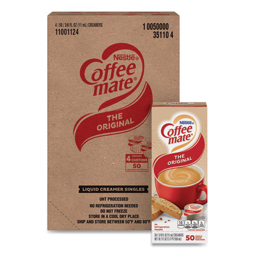 Image of Coffee mate® Liquid Coffee Creamer, Original, 0.38 oz Mini Cups, 50/Box, 4 Boxes/Carton