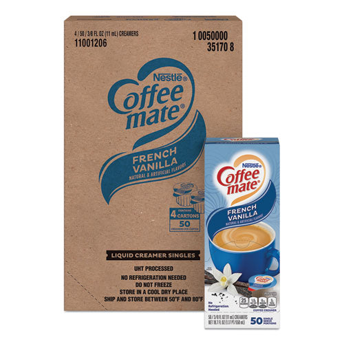 Image of Coffee mate® Liquid Coffee Creamer, French Vanilla, 0.38 oz Mini Cups, 50/Box, 4 Boxes/Carton