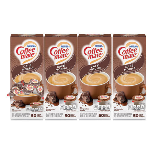 Image of Coffee mate® Liquid Coffee Creamer, Cafe Mocha, 0.38 oz Mini Cups, 50/Box, 4 Boxes/Carton