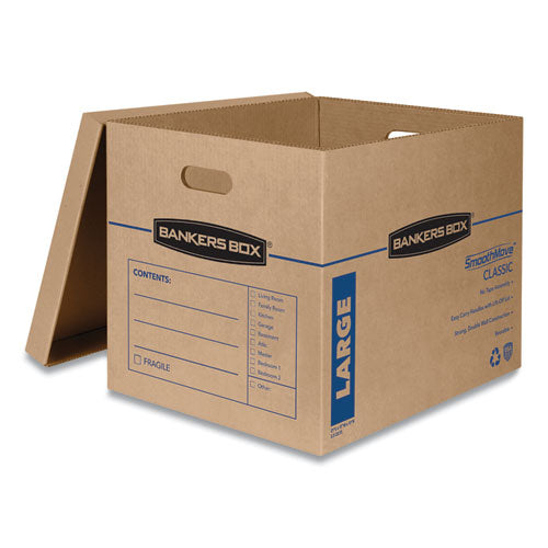 Image of Bankers Box® SmoothMove Classic Moving/Storage Boxes, Half Slotted Container (HSC), Large, 17" x 21" x 17", Brown/Blue, 5/Carton