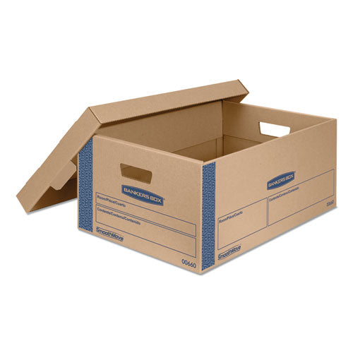 Image of Bankers Box® SmoothMove Prime Moving/Storage Boxes, Lift-Off Lid, Half Slotted Container, Large, 15" x 24" x 10", Brown/Blue, 8/Carton