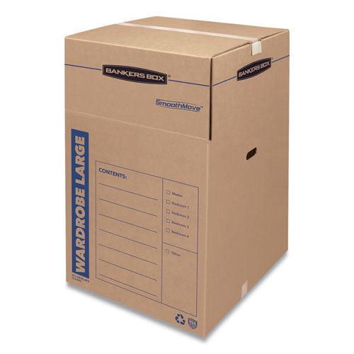 Image of Bankers Box® SmoothMove Wardrobe Box, Regular Slotted Container (RSC), 24" x 24" x 40", Brown/Blue, 3/Carton