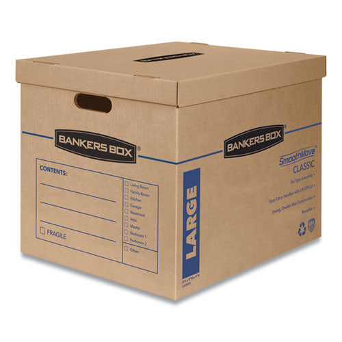 Image of Bankers Box® SmoothMove Classic Moving/Storage Boxes, Half Slotted Container (HSC), Large, 17" x 21" x 17", Brown/Blue, 5/Carton