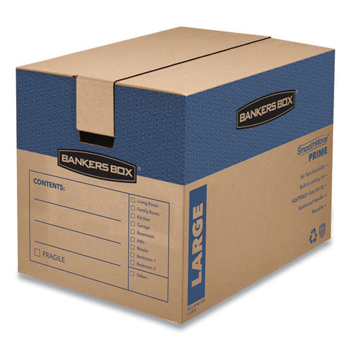 Image of Bankers Box® SmoothMove Prime Moving/Storage Boxes, Hinged Lid, Regular Slotted Container (RSC), 18" x 24" x 18", Brown/Blue, 6/Carton
