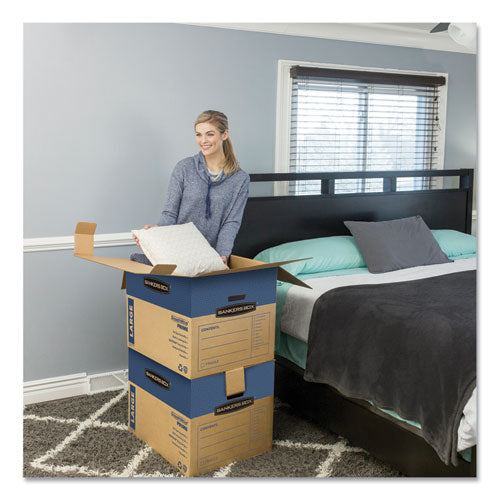 Image of Bankers Box® SmoothMove Prime Moving/Storage Boxes, Hinged Lid, Regular Slotted Container (RSC), 18" x 24" x 18", Brown/Blue, 6/Carton