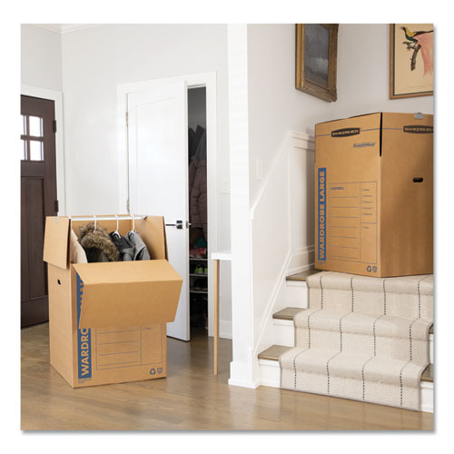 Image of Bankers Box® SmoothMove Wardrobe Box, Regular Slotted Container (RSC), 24" x 24" x 40", Brown/Blue, 3/Carton