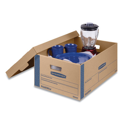 Image of Bankers Box® SmoothMove Prime Moving/Storage Boxes, Lift-Off Lid, Half Slotted Container, Large, 15" x 24" x 10", Brown/Blue, 8/Carton