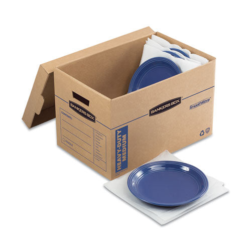Image of Bankers Box® SmoothMove Kitchen Moving Kit with Dividers + Foam, Half Slotted Container (HSC), Medium, 12.25" x 18.5" x 12", Brown/Blue