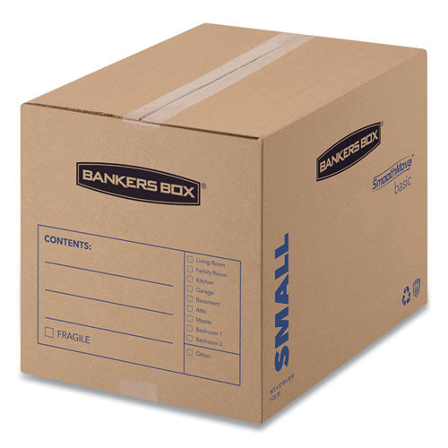 Image of Bankers Box® SmoothMove Basic Moving Boxes, Regular Slotted Container (RSC), Small, 12" x 16" x 12", Brown/Blue, 25/Bundle