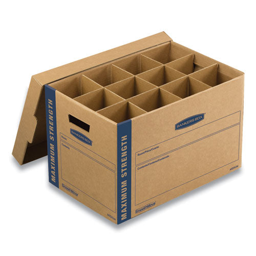 Image of Bankers Box® SmoothMove Kitchen Moving Kit with Dividers + Foam, Half Slotted Container (HSC), Medium, 12.25" x 18.5" x 12", Brown/Blue