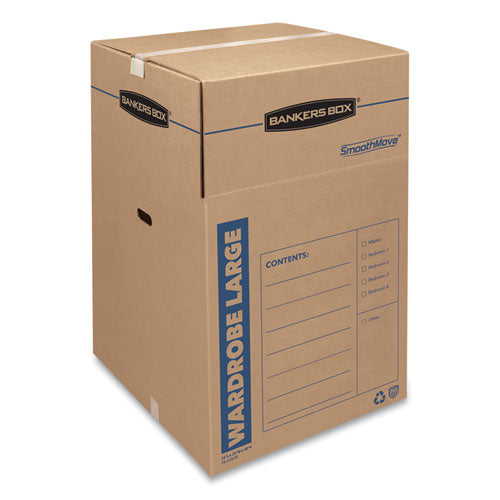 Image of Bankers Box® SmoothMove Wardrobe Box, Regular Slotted Container (RSC), 24" x 24" x 40", Brown/Blue, 3/Carton