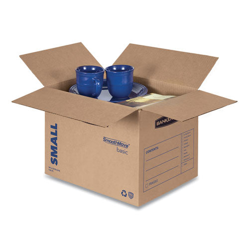 Image of Bankers Box® SmoothMove Basic Moving Boxes, Regular Slotted Container (RSC), Small, 12" x 16" x 12", Brown/Blue, 25/Bundle