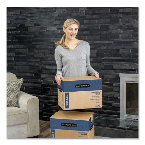 Image of Bankers Box® SmoothMove Prime Moving/Storage Boxes, Hinged Lid, Regular Slotted Container, Medium, 18" x 18" x 16", Brown/Blue, 8/Carton