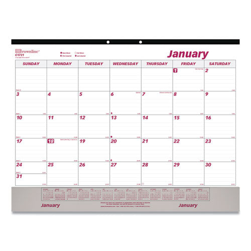 Image of Brownline® Monthly Desk Pad Calendar, 22 x 17, White/Burgundy Sheets, Black Binding, Clear Corners, 12-Month (Jan to Dec): 2025