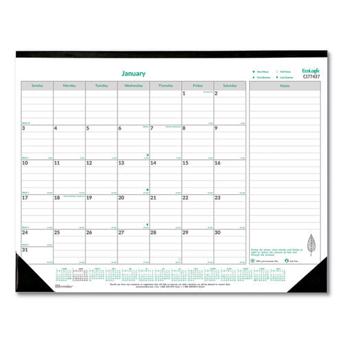 Image of Brownline® EcoLogix Monthly Desk Pad Calendar, 22 x 17, White/Green Sheets, Black Binding/Corners, 12-Month (Jan to Dec): 2025
