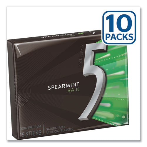Image of Wrigley's® 5 Gum, Spearmint Rain, 15 Sticks/pack, 10 Packs/box