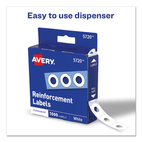 Image of Avery® Dispenser Pack Hole Reinforcements, 0.25" Dia, White, 1,000/Pack, (5720)
