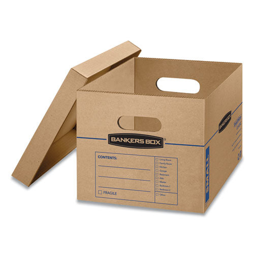 Image of Bankers Box® SmoothMove Classic Moving/Storage Boxes, Half Slotted Container (HSC), Small, 12" x 15" x 10", Brown/Blue, 10/Carton