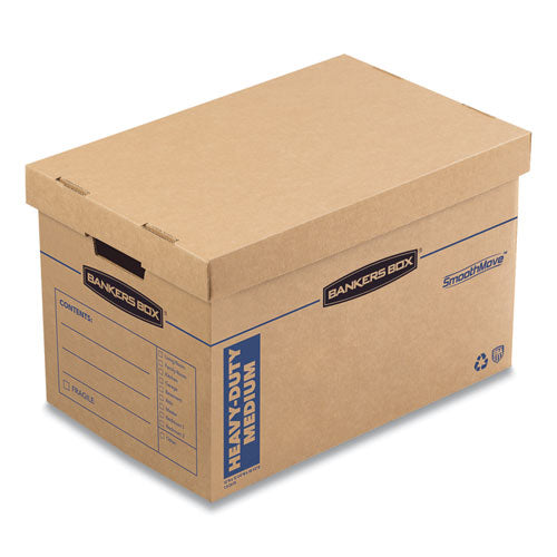 Image of Bankers Box® SmoothMove Maximum Strength Moving Boxes, Half Slotted Container (HSC), Medium, 12.25" x 18.5" x 12", Brown/Blue, 8/Pack