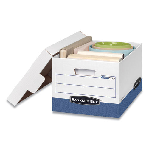 Image of Bankers Box® R-Kive Heavy-Duty Storage Boxes, Letter/legal Files, 12.75" X 16.5" X 10.38", White/blue, 12/carton