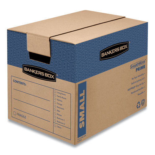 Image of Bankers Box® SmoothMove Prime Moving/Storage Boxes, Hinged Lid, Regular Slotted Container, Small, 12" x 16" x 12", Brown/Blue, 10/Carton