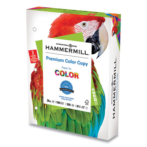 Image of Hammermill® Premium Color Copy Print Paper, 100 Bright, 3-Hole, 28 lb Bond Weight, 8.5 x 11, Photo White, 500 Sheets/Ream, 8 Reams/Carton