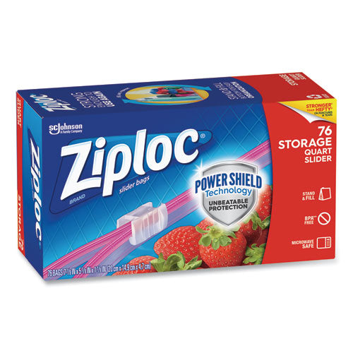 Image of Ziploc® Slider Storage Bags, Quart, 5.88" x 1.88" x 7.88", Clear, 76 Bags/Box, 9 Boxes/Carton