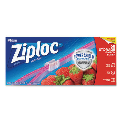 Image of Ziploc® Slider Storage Bags, Gallon, 9.5" x 2.63" x 10.56", Clear, 9/Carton