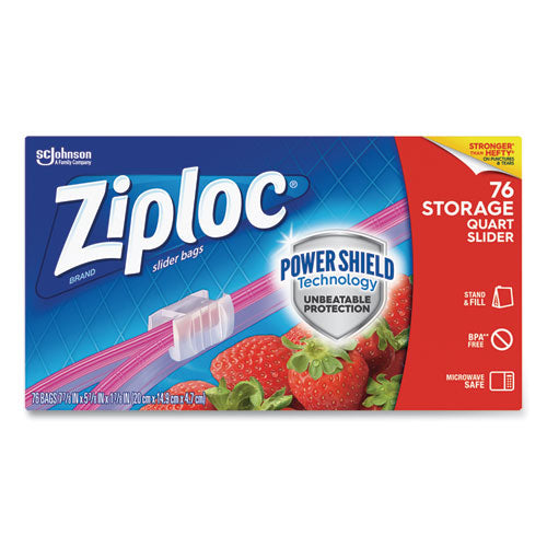 Image of Ziploc® Slider Storage Bags, Quart, 5.88" x 1.88" x 7.88", Clear, 76 Bags/Box, 9 Boxes/Carton
