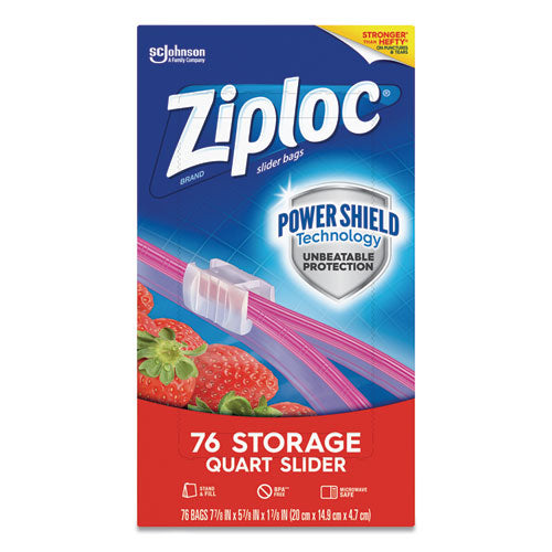 Image of Ziploc® Slider Storage Bags, Quart, 5.88" x 1.88" x 7.88", Clear, 76 Bags/Box, 9 Boxes/Carton