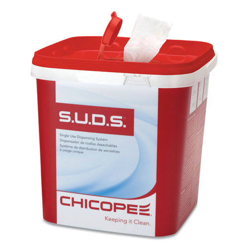 Image of Chicopee® S.u.d.s Bucket With Lid, 7.5 X 7.5 X 8, Red/white, 6/carton
