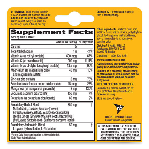 Image of Airborne® Immune Support Effervescent Tablet, Zesty Orange, 10/Box, 72 Boxes/Carton
