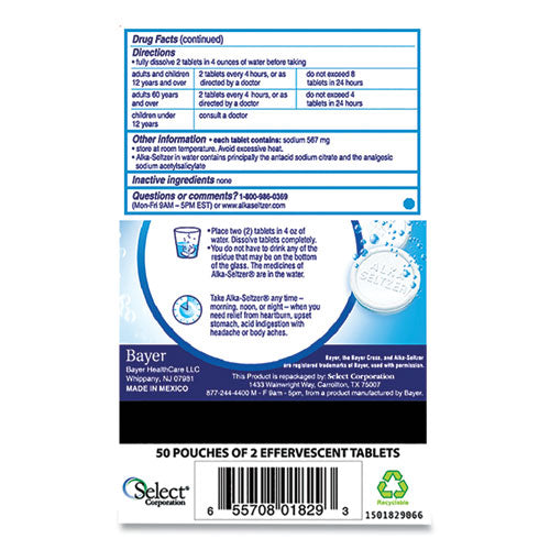 Image of Alka-Seltzer® Antacid And Pain Relief Medicine, Two-Pack, 50 Packs/box