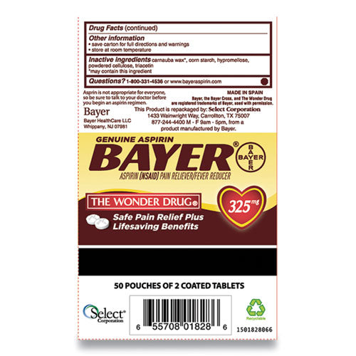 Image of Bayer® Aspirin Tablets, Two-Pack, 50 Packs/box