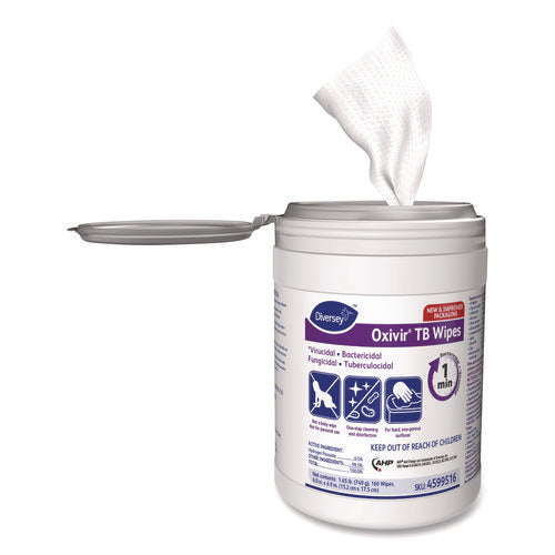 Image of Diversey Oxivir TB Disinfectant Wipes, 7 x 6, White, 160/Canister, 12 Canisters/Carton