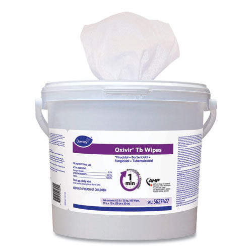 Image of Diversey Oxivir TB Disinfectant Wipes, 11 x 12, White, 160/Bucket, 4 Buckets/Carton